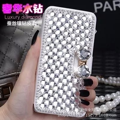 適用蘋果6/6 plus 蠶絲紋蝴蝶結閃鑲鉆皮套手iPhone5/5s S6 S7批發・進口・工廠・代買・代購
