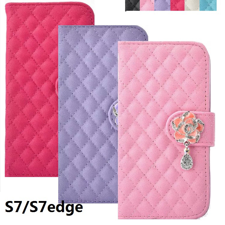 三星S7 玫瑰花吊墜 小羊皮手機皮套 S7edge流蘇吊墜格子紋保護套工廠,批發,進口,代購