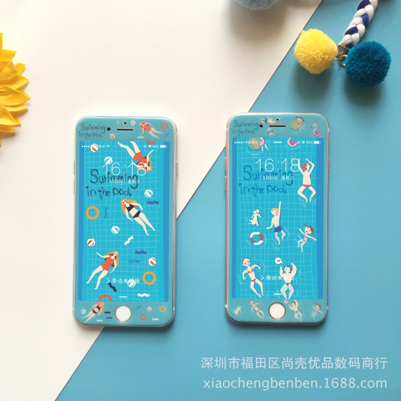 遊泳池女生可愛iPhone6鋼化膜邊邊采用日本納米技術3d膜6S Plus新批發・進口・工廠・代買・代購