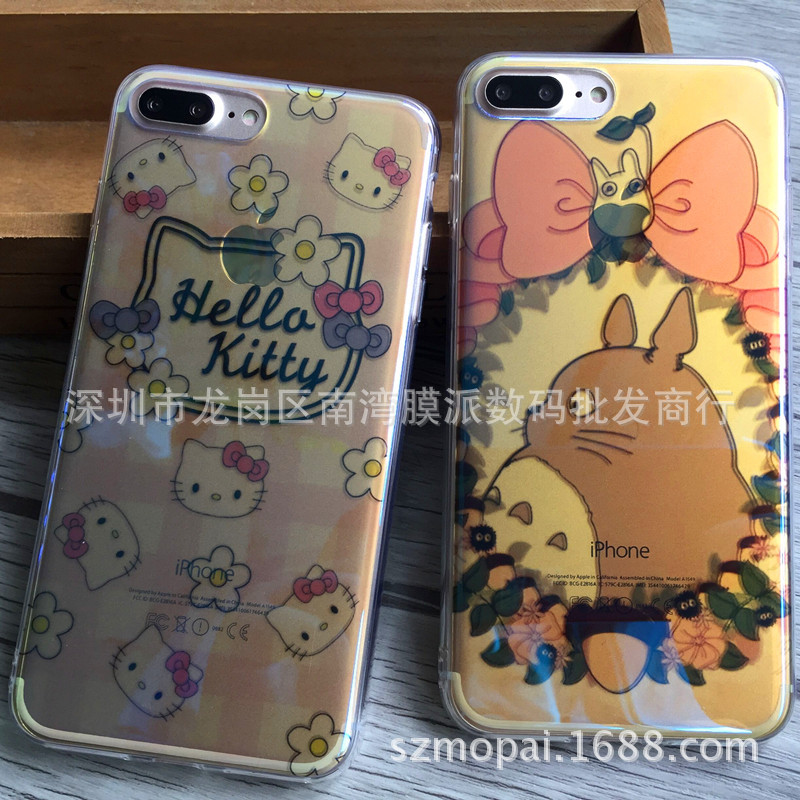 閃粉龍貓iphone7手機殼蘋果7plus卡通全包軟殼鉆石藍光鐳射軟殼套工廠,批發,進口,代購