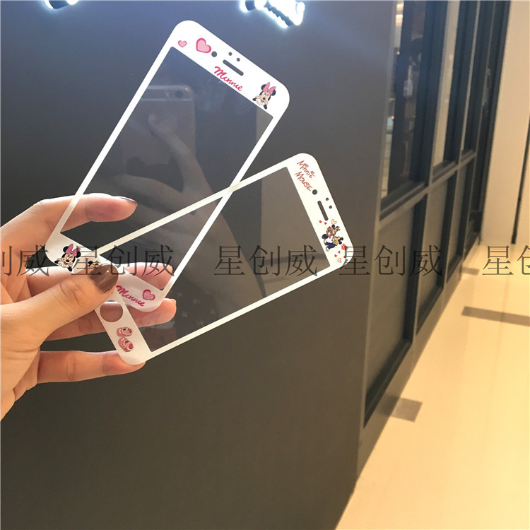 蘋果iPhone6plus卡通米奇前屏鋼化貼膜iPhone6s米妮防摔彩膜5.5工廠,批發,進口,代購