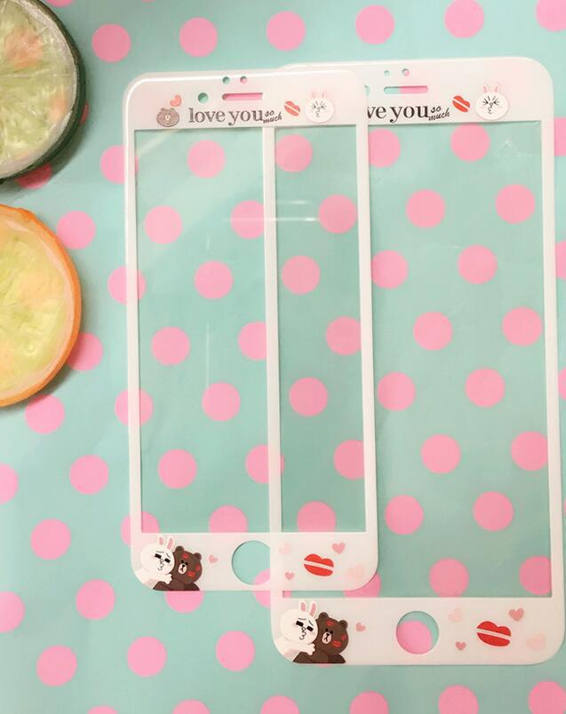 獨傢定製全覆蓋玻璃膜佈朗熊3d弧麵全屏卡通iPhone6 鋼化彩膜LINE工廠,批發,進口,代購