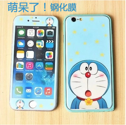 蘋果5siPhone6plus機器貓卡通彩膜叮當多啦a夢鋼化玻璃膜6s藍胖子批發・進口・工廠・代買・代購