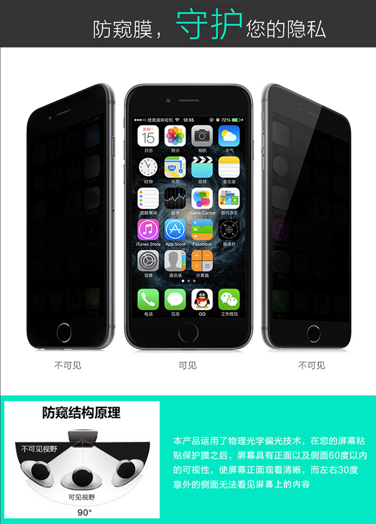 蘋果7防窺膜 iphone7plus防偷看鋼化玻璃膜 防偷窺防指紋手機貼膜工廠,批發,進口,代購