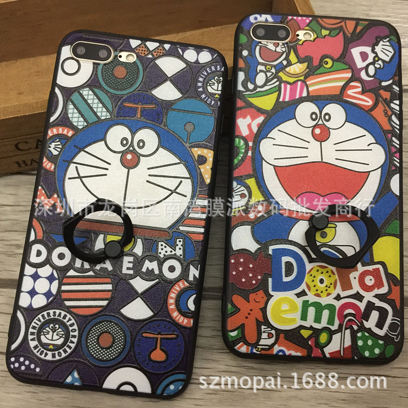 叮當貓卡通浮雕指環支架iphone7手機殼 蘋果7plus掛繩軟膠保護套工廠,批發,進口,代購