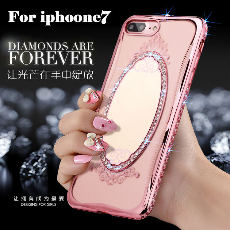 夢莎iphone7電鍍鏡麵手機殼 蘋果7 Plus鑲鉆手機保護套 TPU軟殼潮工廠,批發,進口,代購