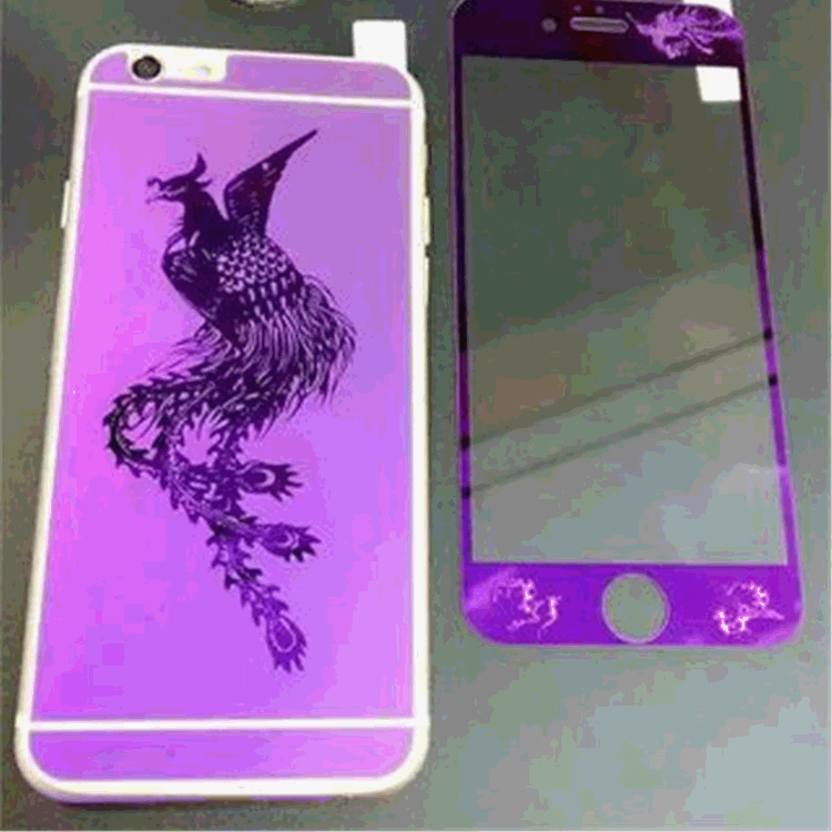 iPhone6石刻磨砂電鍍鋼化膜 蘋果 6plus彩色防爆保護膜 鳳凰 龍工廠,批發,進口,代購