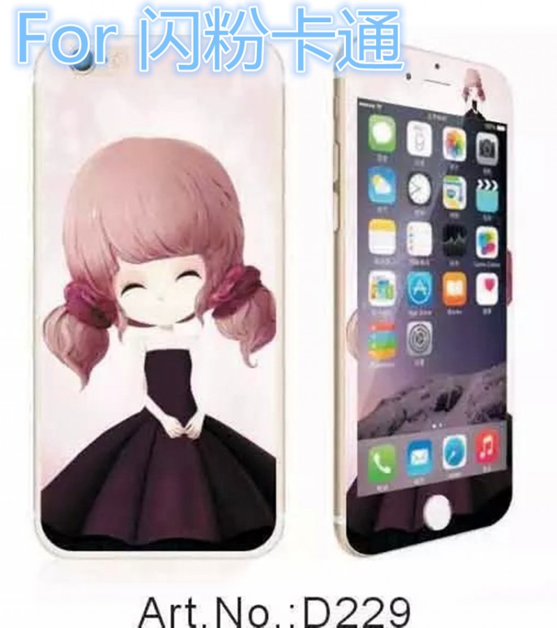 鋼化膜蘋果iphone6Plus卡通花姑娘閃粉鋼化玻璃膜前後套裝批發・進口・工廠・代買・代購