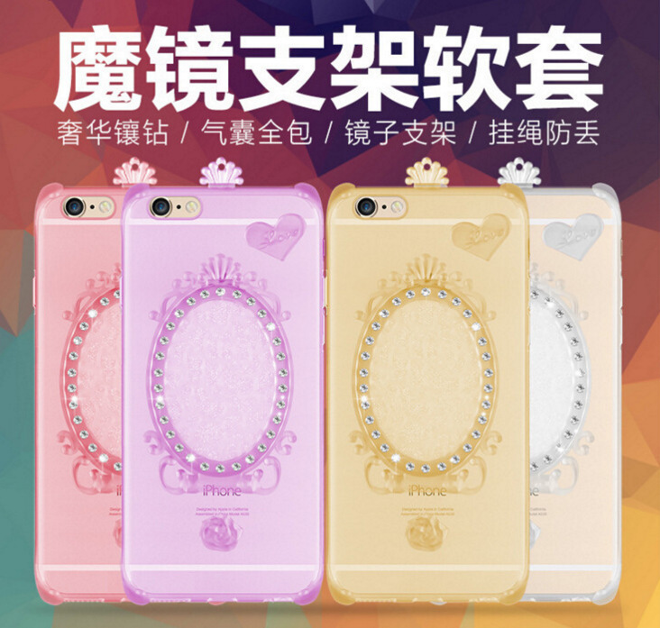 新款OPPOR9魔鏡手機殼 X6超薄tpu套 iPhon6S鉆石支架天使隱形鏡子批發・進口・工廠・代買・代購