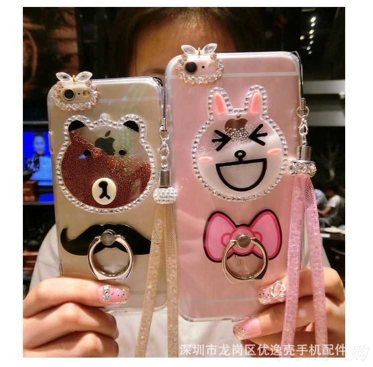 iphone流沙佈朗熊蘋果6手機殼掛繩女iPhone6手機殼創意鑲鉆保護套工廠,批發,進口,代購
