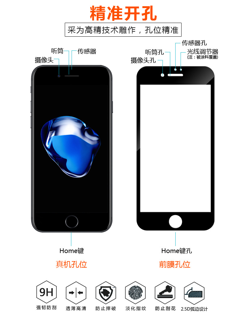 iphone7曲麵鋼化膜蘋果7PLUS全玻璃3D滿版覆蓋康寧熱彎無網大弧邊批發・進口・工廠・代買・代購