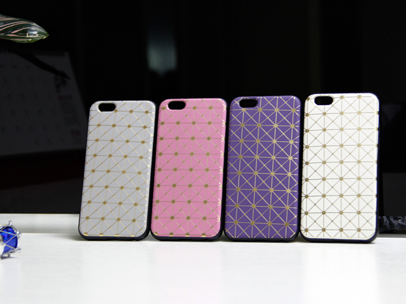 新款蘋果iphone6TPU蠶絲紋貼皮保護套格子圖案燙金手機殼廠傢直銷批發・進口・工廠・代買・代購