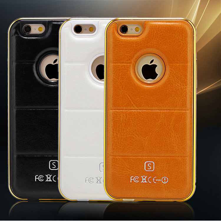 iphone6s plus手機殼5s金屬邊框真皮後蓋保護套蘋果6s手機殼格紋批發・進口・工廠・代買・代購