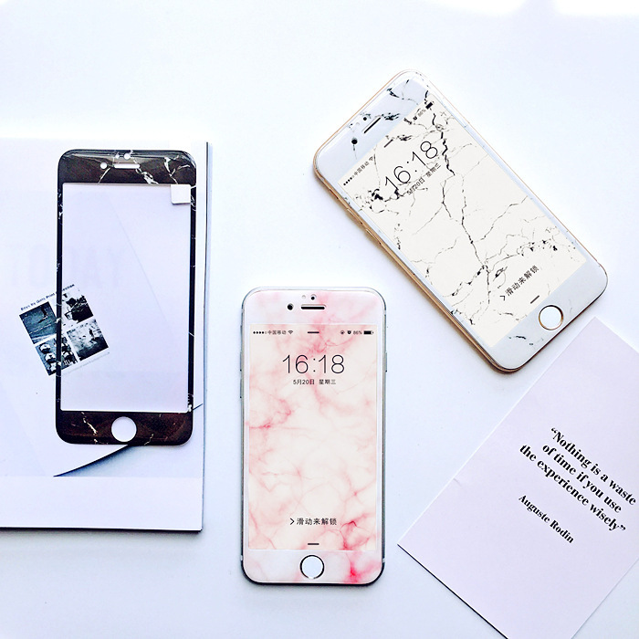 蘋果7彩膜大理石3D弧邊超薄鋼化玻璃膜卡通iPhone6s plus可愛前膜批發・進口・工廠・代買・代購