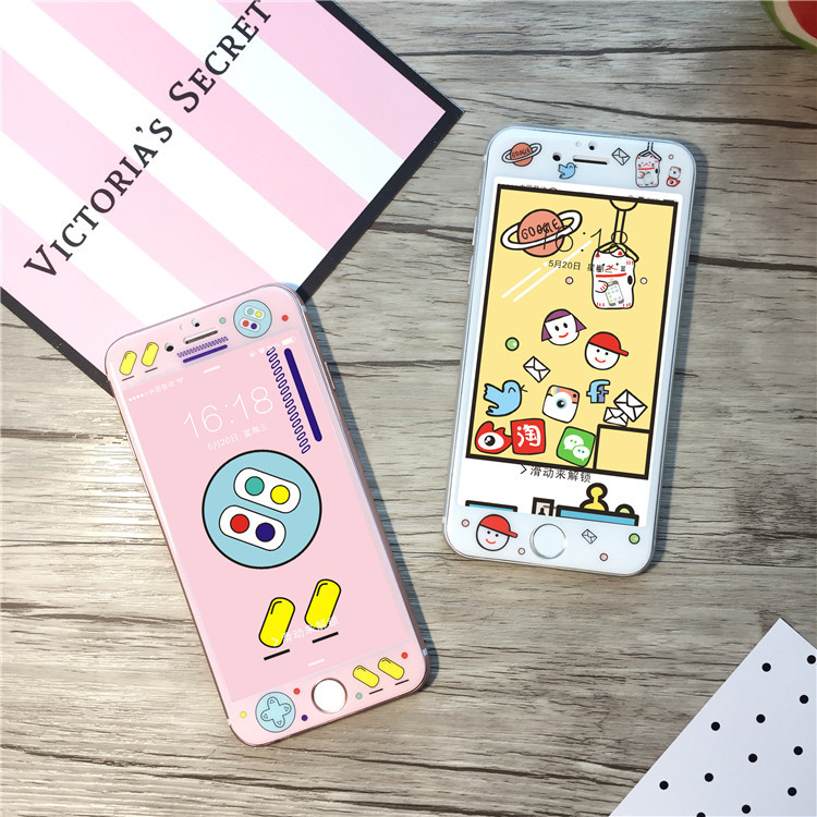 可愛粉色遊戲機蘋果7鋼化彩膜iphone6 plus全包3D軟邊鋼化前膜批發・進口・工廠・代買・代購