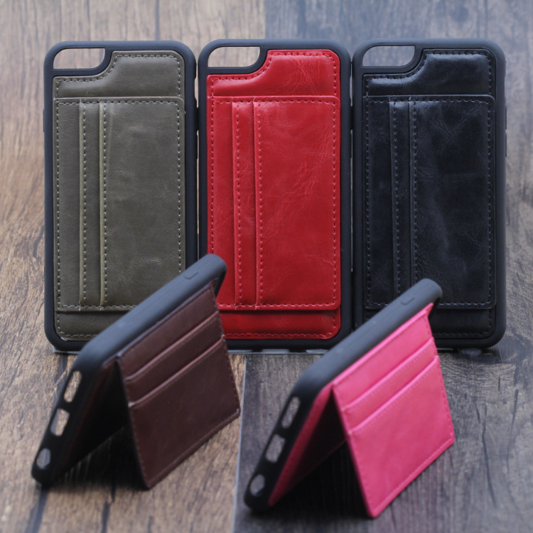 新款 車載支撐iPhone6s手機殼iPhone6s瘋馬紋雙插卡皮套批發・進口・工廠・代買・代購