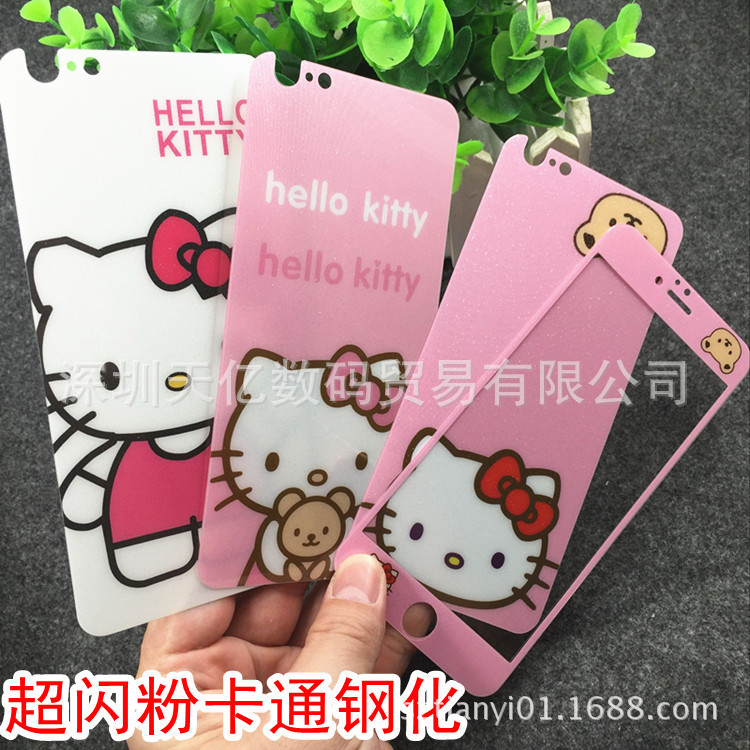 iPhone6Splus美樂蒂鋼化玻璃膜Kitty貓卡通彩膜蘋果5sE全屏全覆蓋批發・進口・工廠・代買・代購