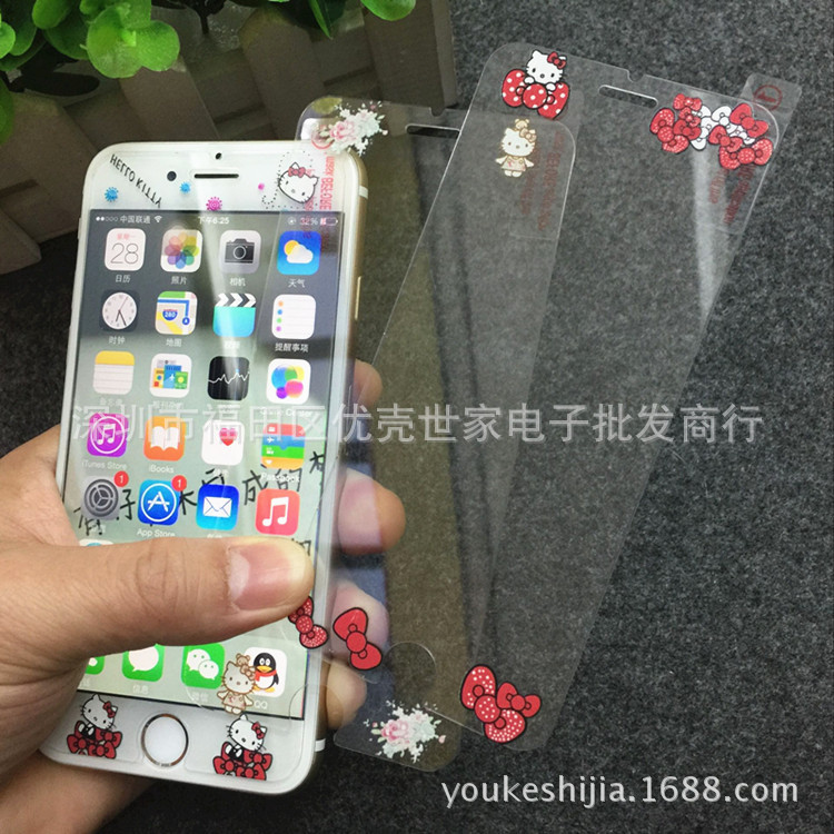 蘋果iPhone6plus凱蒂貓鋼化玻璃膜KT卡通彩膜5s美樂蒂6s浮雕前膜工廠,批發,進口,代購