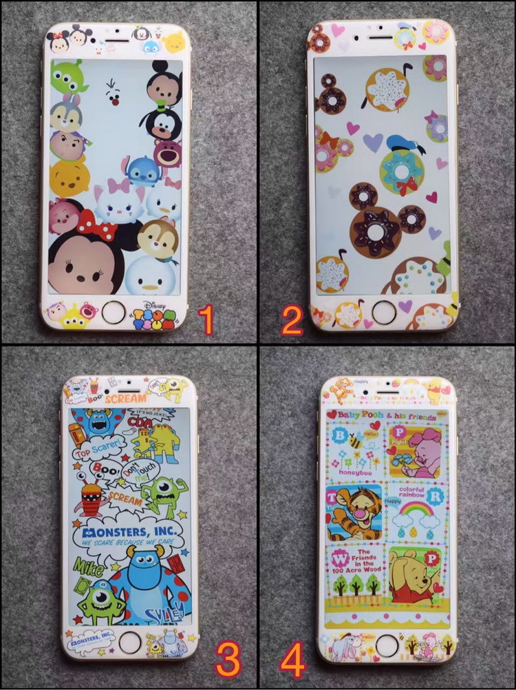 iPhone6/6plus/7/7plus 軟邊卡通玻璃膜 史迪仔 維尼熊 米老鼠批發・進口・工廠・代買・代購