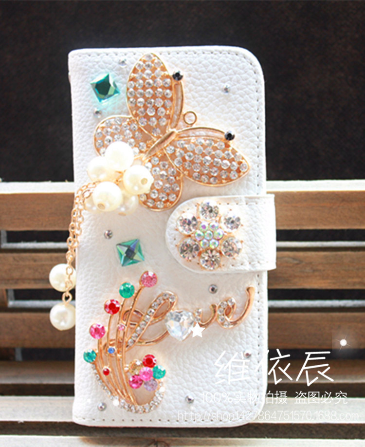 適用iphone4s5s/6S蘋果手機保護蝴蝶流蘇鑲鉆荔枝紋翻蓋皮套批發工廠,批發,進口,代購