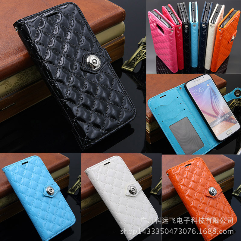 三星S6漆皮手機皮套 iphone6s亮麵菱格手機殼 小香金屬扣保護套工廠,批發,進口,代購