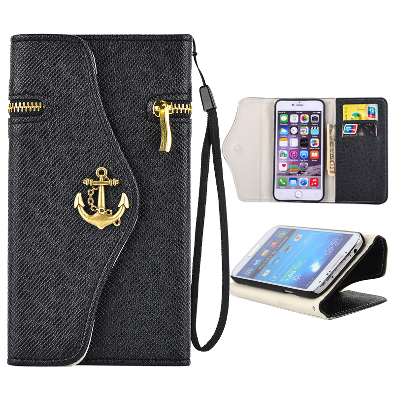 熱款海盜船蘋果6拉鏈皮套 拼色三星插卡錢包款手機皮套一件代發批發・進口・工廠・代買・代購