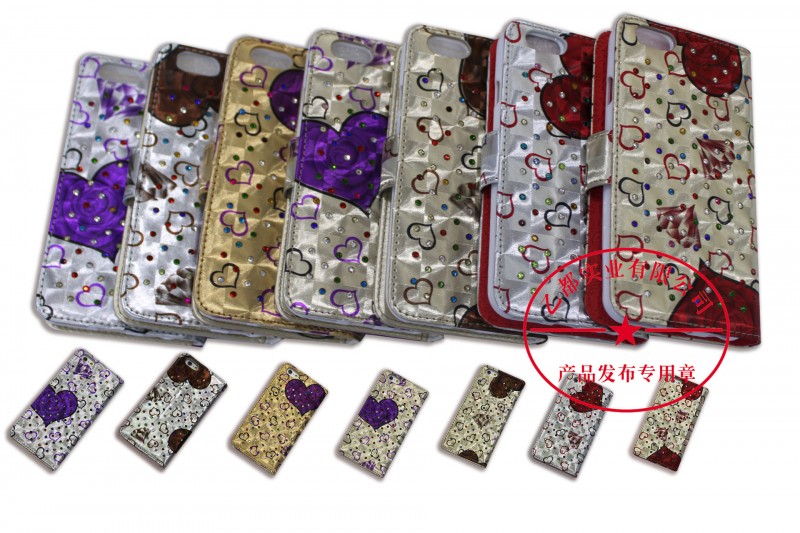 6 Plus 皮套鑲鉆 iPhone 6 Plus新款精美可立單折皮套-心形&鉆石批發・進口・工廠・代買・代購