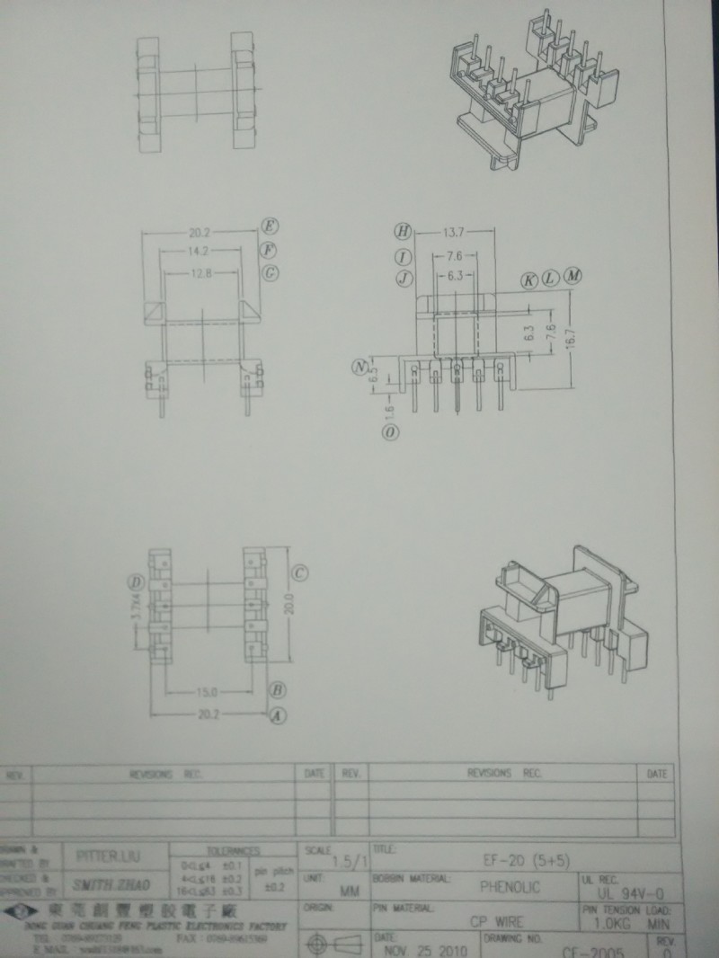 東莞高頻變壓器骨架：EF20臥式5+5骨架工廠,批發,進口,代購