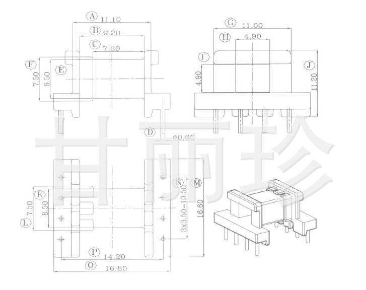 EF16 骨架 臥式4=4針 尺寸圖工廠,批發,進口,代購