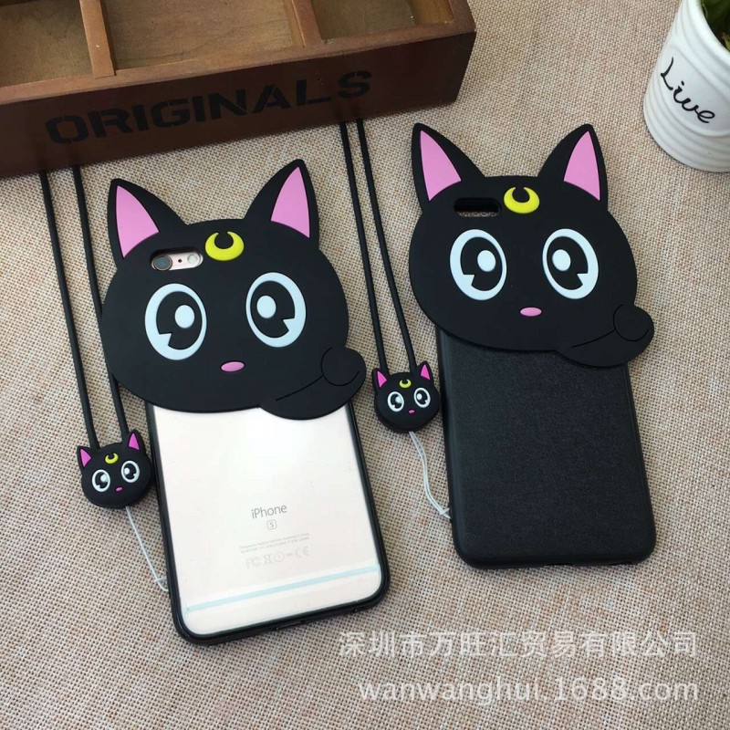 露娜貓蘋果6S手機保護殼iphone7splus卡通立體手機殼蠶絲紋保護套工廠,批發,進口,代購