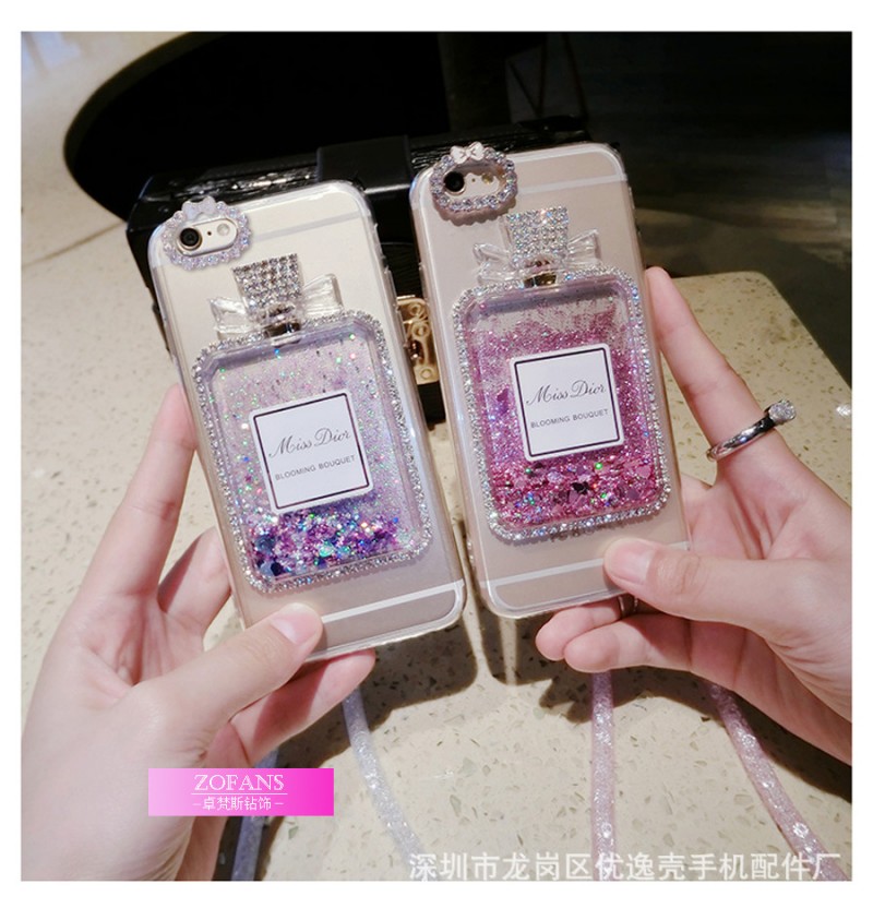 流沙iphone6plus奢華香水瓶液體鑲鉆手機殼愛心流沙軟邊手機套。工廠,批發,進口,代購