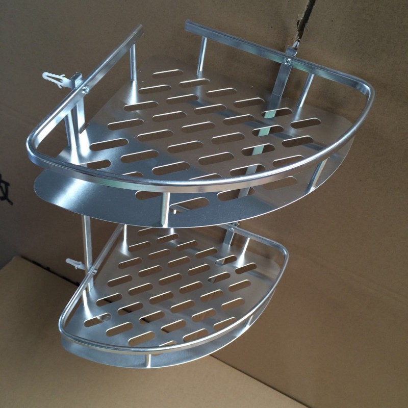 廠傢直銷太空呂置物架雙層轉角架帶鉤亮光拉絲工廠,批發,進口,代購