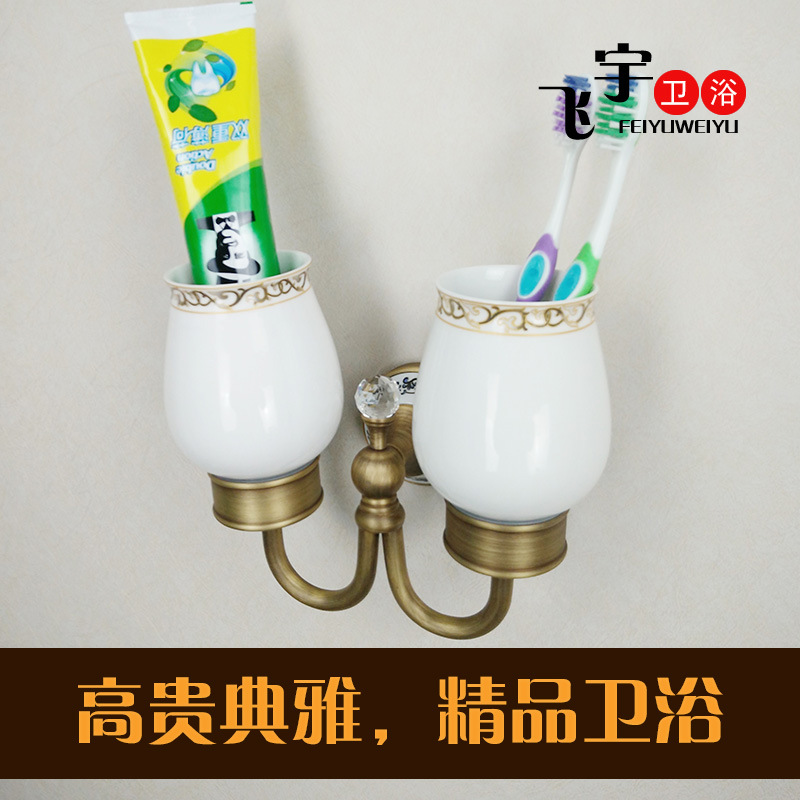 情侶牙膏杯 高檔歐式簡約全銅仿古雙杯 無鉛無毒廚衛五金杯架套裝工廠,批發,進口,代購