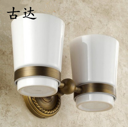 歐式全銅浴室五金掛件 全銅漱口杯 仿古牙刷杯 雙杯 鑲墻式工廠,批發,進口,代購