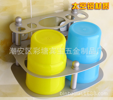 廠傢批發 太空鋁亞光牙具架 2/3/4杯多杯牙刷杯架 多用壁掛式工廠,批發,進口,代購