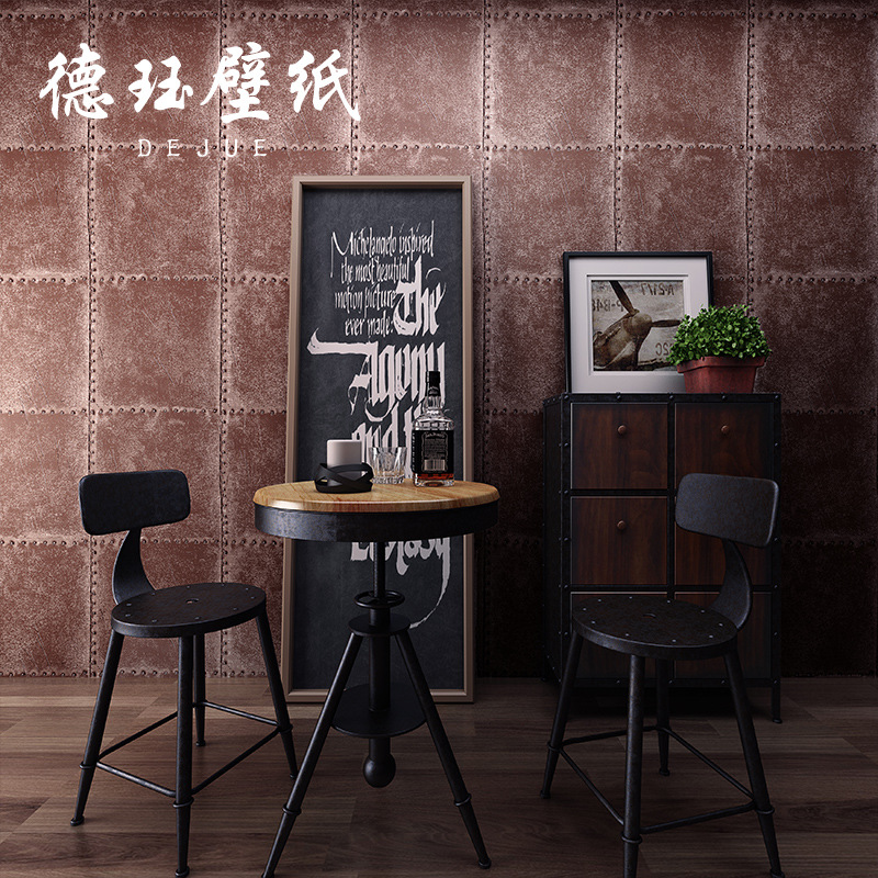 復古懷舊格子工業風金屬鐵皮壁紙個性時尚酒吧咖啡館背景墻紙工廠,批發,進口,代購