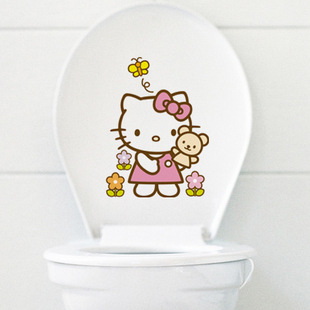 hello kitty馬桶貼 可愛卡通防水貼紙 PVC衛生間墻貼傢居貼飾環保工廠,批發,進口,代購