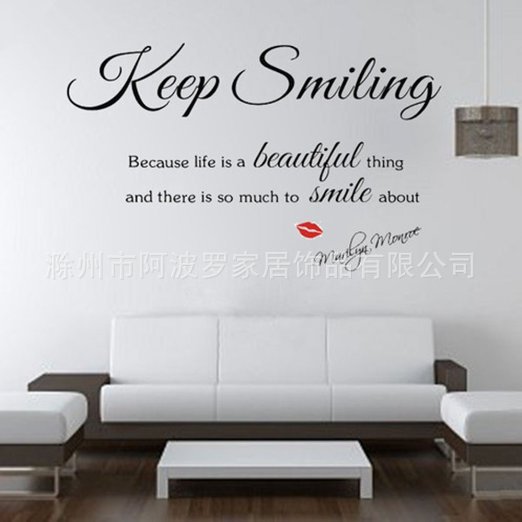 AP6076 經典夢露紅唇英文名言keep smiling外貿墻貼50*75CM批發・進口・工廠・代買・代購