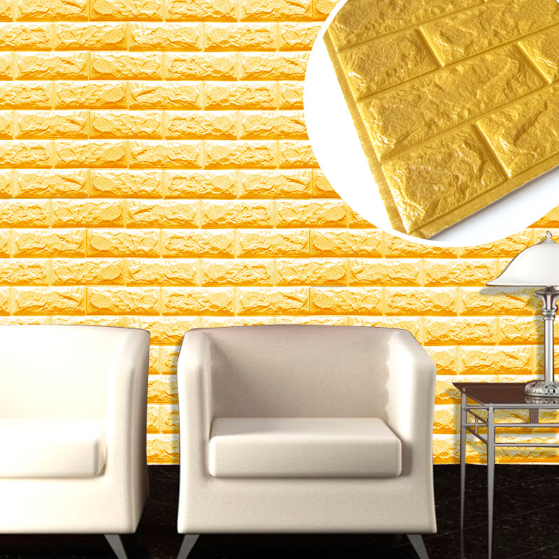 磚紋3d立體墻貼復古沙發電視背景客廳玄關泡沫臥室軟包金黃色批發・進口・工廠・代買・代購