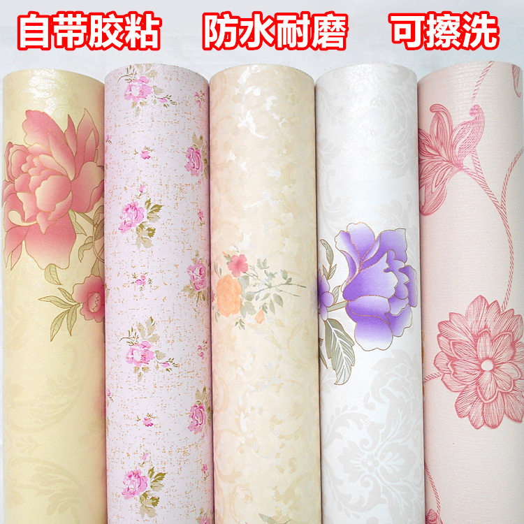 批發PVC不乾膠墻紙自黏 溫馨田園花卉臥室客廳翻新壁紙宿舍裝修批發・進口・工廠・代買・代購