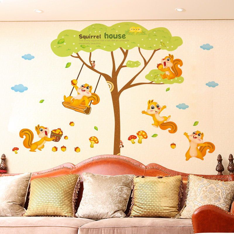 卡通兒童房幼兒園裝飾客廳臥室墻貼紙松鼠之傢動物森林可愛貼畫批發・進口・工廠・代買・代購