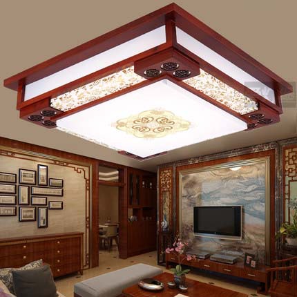 led中式吸頂燈 仿古實木客廳燈 臥室燈長方形羊皮燈餐廳燈飾燈具批發・進口・工廠・代買・代購