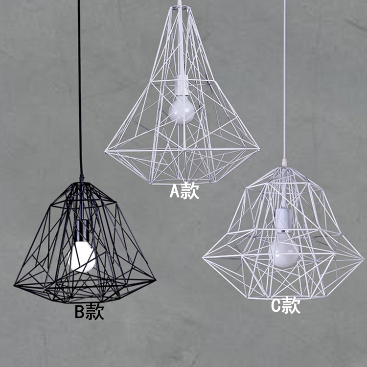 奈特創意工業風簡約美式復古餐廳酒吧客廳店鋪鉆石鳥籠鐵藝吊燈批發・進口・工廠・代買・代購