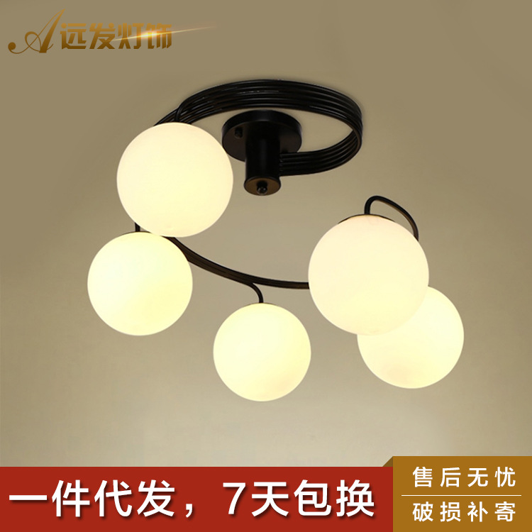 創意烤漆鐵藝吸頂燈 球形吹製玻璃餐廳燈 e14美式鄉村傢裝燈飾批發・進口・工廠・代買・代購