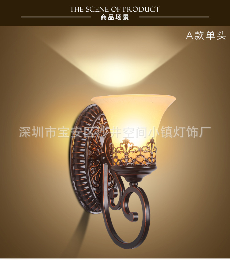美式復古創意壁燈臥室床頭燈客廳背景墻壁燈鐵藝單頭地中海壁燈工廠,批發,進口,代購