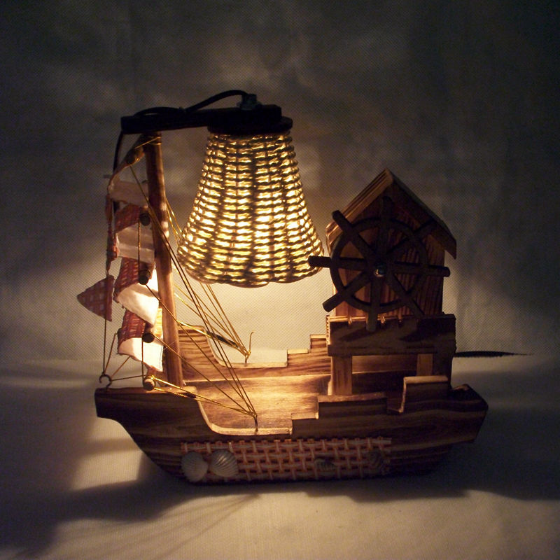 F203木質小船臺燈 創意個性帶音樂盒居傢臥室裝飾擺件 禮品工藝品工廠,批發,進口,代購
