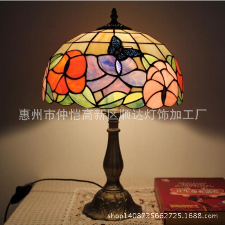 蒂凡尼廠傢直銷12寸歐式臥室床頭燈創意30CM美式玻璃餐廳蝴蝶花燈工廠,批發,進口,代購