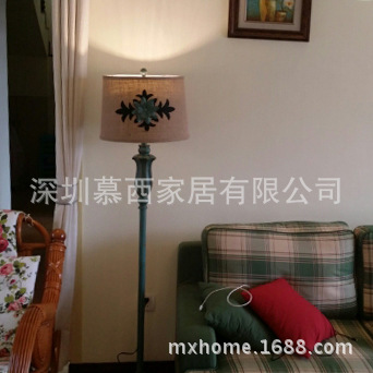 美式鄉村復古綠色葉子鐵藝落地燈樣板房別墅臥室床頭燈客廳書房燈批發・進口・工廠・代買・代購