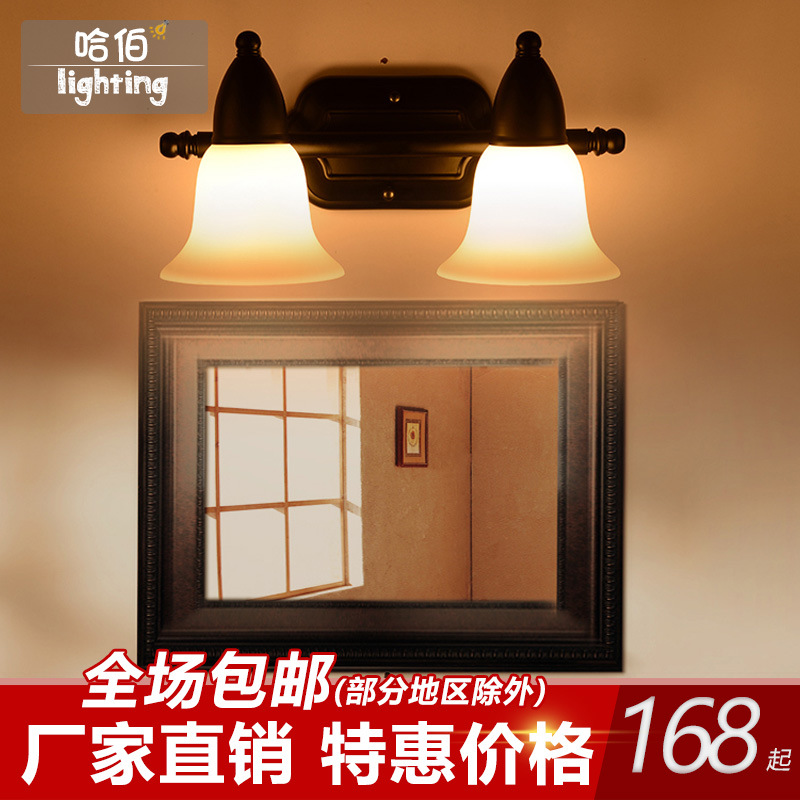 復古田園衛生間鏡前燈 美式鐵藝臥室床頭壁燈背景墻雙頭壁燈具工廠,批發,進口,代購