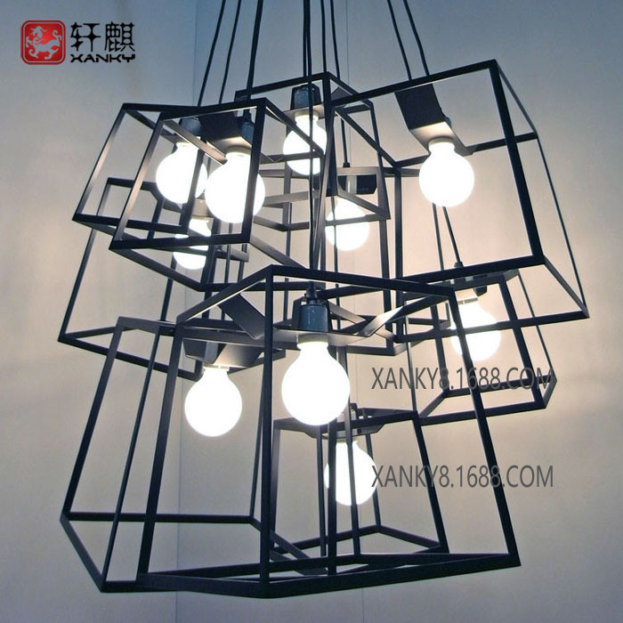 簡約現代方形鐵藝吊燈創意個性裝飾燈咖啡吧臺餐廳客廳燈批發・進口・工廠・代買・代購